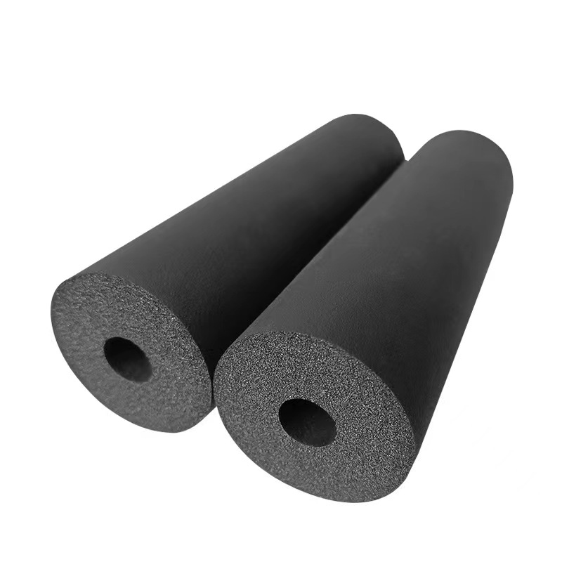 rubber sponge pipe insulation Black closed-cell rubber sponge tube insulation for HVAC copper piping, direct from manufacturer.